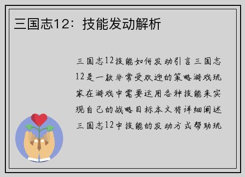 三国志12：技能发动解析
